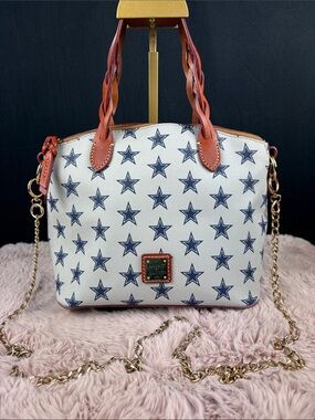 Dooney & Bourke Dallas Cowboys NFL Zip Zip Satchel - Like New - White/Navy Stars